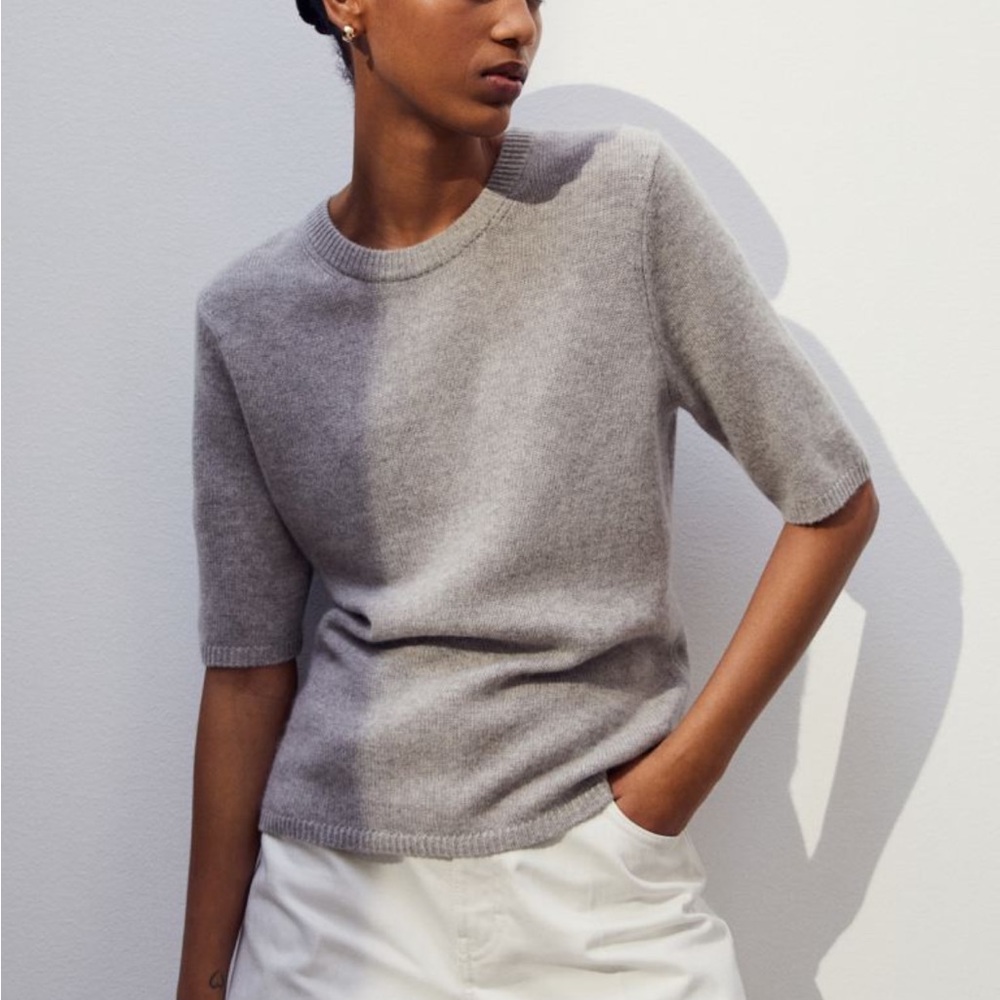H&M 100% cashmere Gray Short Sleeve Knit sweater